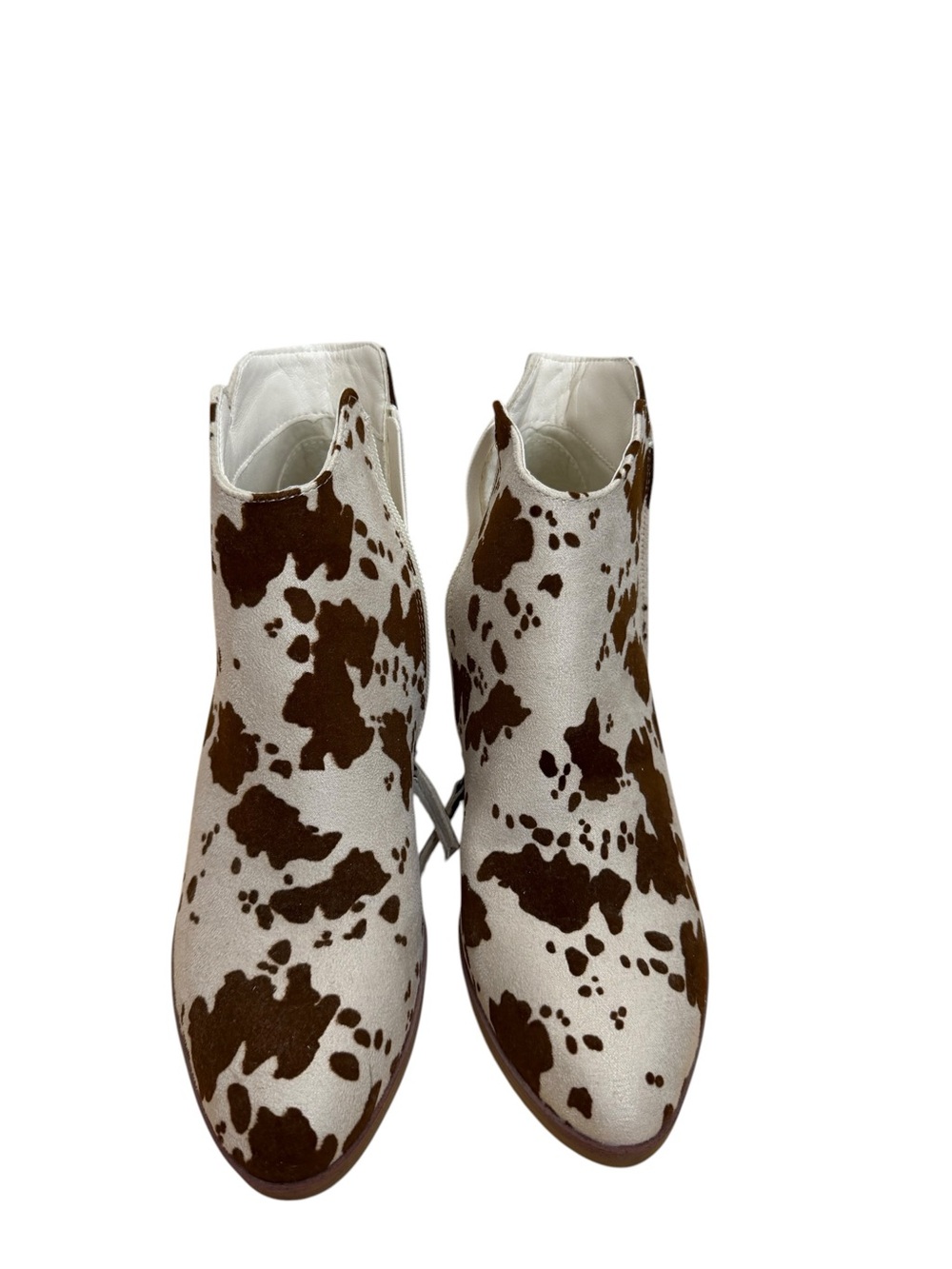 Cowprint White and Brown Ankle Booties for Women by Maurice’s sz 9, NWOT